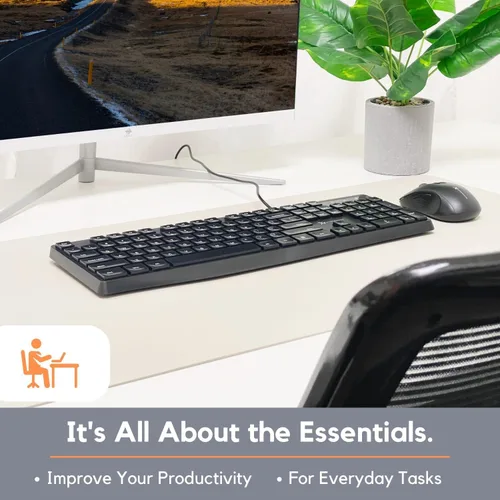 Vista 5 de X9 Performance Teclado con cable, teclado ergonómico ultra delgado de tamaño completo para computadora, teclado USB básico para computadora