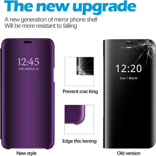 Vista 4 de Funda compatible con Samsung Galaxy A53 de piel con tapa transparente con espejo S-View, a prueba de golpes, con función atril, antiarañazos, funda