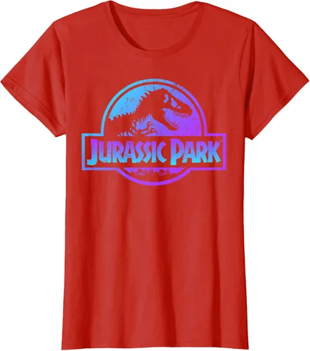 Vista 83 de Jurassic Park Camiseta de manga corta con logotipo Fossil azul y morado Negro