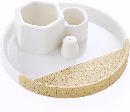 Vista 4 de Soporte de incienso 4 en 1, bandeja de cerámica para manchas de 5.6 pulgadas, soporte de salvia, soporte de Palo Santo, soporte de incienso