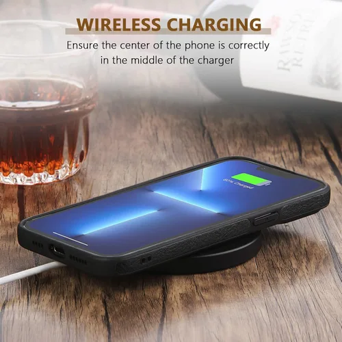 Vista 6 de WTCASE Funda de cuero para iPhone 14 Pro, delgada, flexible, agarre suave, funda de piel sintética de lujo Vgean para hombres, fundas duraderas Negro