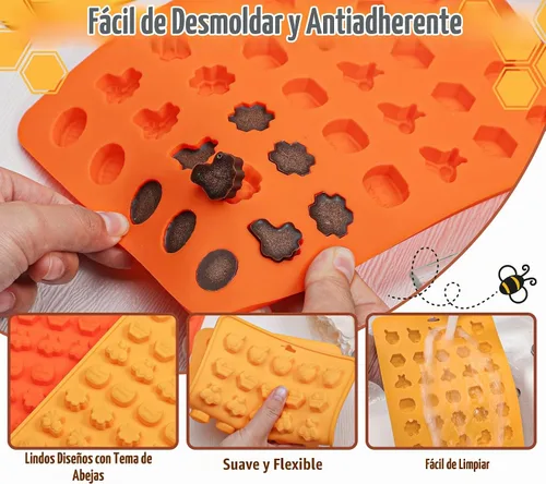 Vista 4 de Webake Molde de chocolate para dulces de abeja con 7 formas diferentes, molde de silicona de abeja de 35 cavidades para decoración de cupcakes