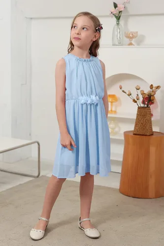 Vista 4 de GORLYA Vestido midi plisado con cintura elástica para niñas de 4 a 14 años