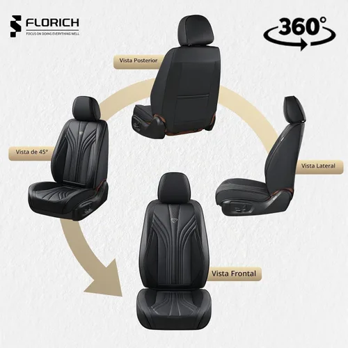 Vista 8 de FLORICH Juego completo de fundas para asiento de coche, fundas de asiento de cuero, fundas universales de lujo para 5 asientos en color negro