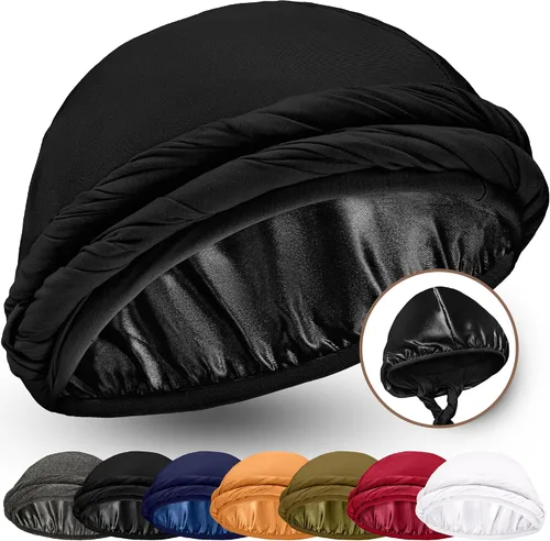 Vista 13 de Turbante Halo con Forro de Satén de Seda Envolvente de Cabeza Preajustado Gorro de Calavera para Hombres y Mujeres Gorro para Dormir Cubierta
