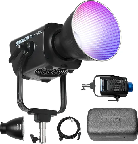 Vista 11 de Aputure Amaran 300c RGB COB Luz de vídeo con montaje Bowen 2,500K a 7,500K CCT con ajuste G/M 26,580 lux @ 1m con reflector hiper soporte de control