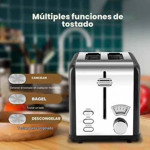 Vista 2 de YSSOA Tostadora de 2 rebanadas con ranura extra ancha y bandeja extraíble para migas, 5 ajustes de tostado y 3 funciones Negro
