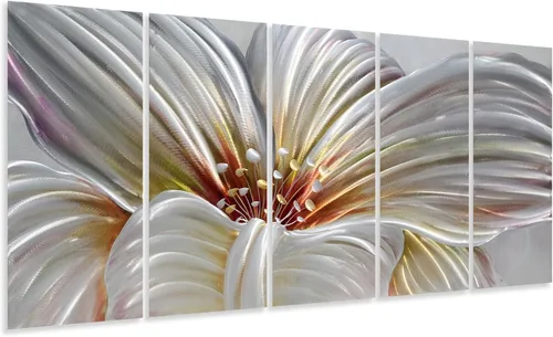 Vista 9 de Yihui Arts Arte de pared de metal de árbol de aluminio 3D grande hecho a mano, decoración de pared de 5 paneles para sala de estar, dormitorio