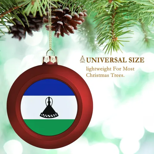 Vista 3 de Adornos de bola de Navidad de Lesotho roja, adorno de bola de bandera de Lesotho, adornos de Navidad de bandera nacional para árbol de Navidad, Año