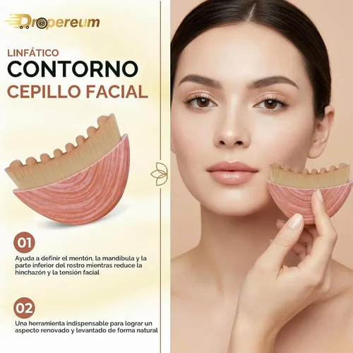 Vista 7 de Cepillo facial de contorno linfático 3PCS con herramienta Guasha de acero Rosa