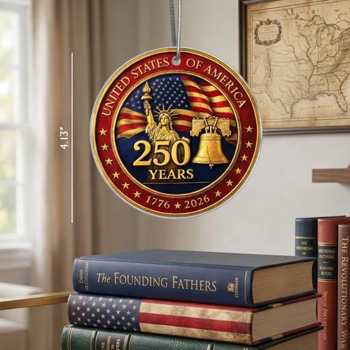 Vista 5 de Adorno de 250 aniversario de Estados Unidos, adorno de Navidad de águila patriótica, recuerdo acrílico 2D impreso de doble cara, 1776-2026 250