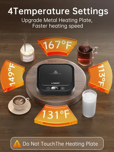 Vista 3 de LAOION Calentador de tazas – Calentador de taza de café de 40 W para escritorio con apagado automático, calentador de velas eléctrico inteligente
