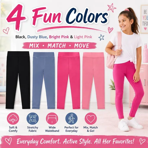 Vista 5 de BTween Paquete de 4 leggings para niñas, ejercicio, mallas deportivas con cintura ancha para niñas Basc1