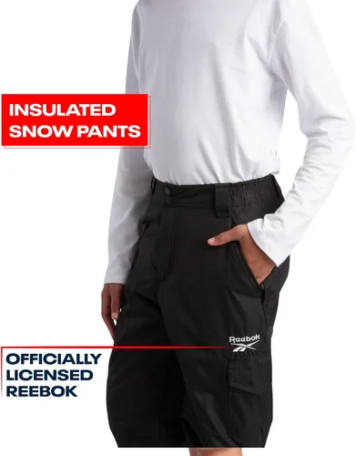 Vista 2 de Reebok Pantalones de nieve para niños Pantalones de snowboard pesados impermeables con bolsillos tipo cargo, polainas de nieve Pantalones de esquí