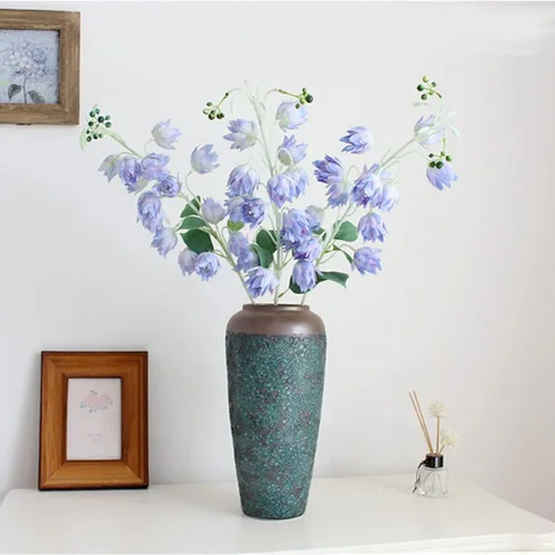 Vista 3 de 3 piezas de flores artificiales de seda de campanilla azul para exteriores, flores de seda sintética, lirio artificial grande del valle de lirio