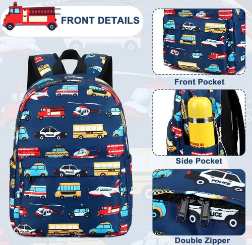 Vista 4 de Mochila escolar para niños con fiambrera para niños, para jardín de infantes, mochila escolar para niños pequeños, Patrón de avión para coche