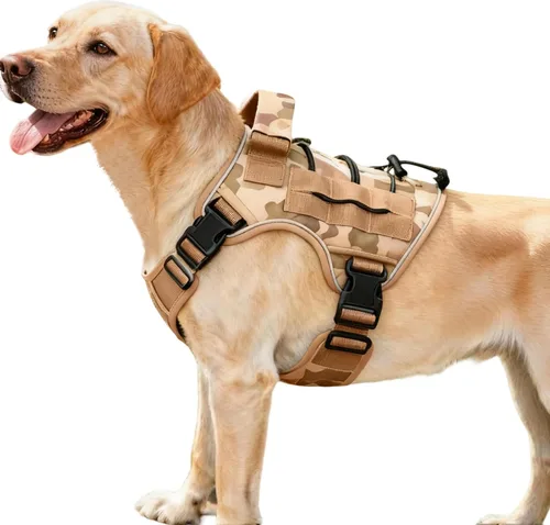 Vista 52 de Arnés táctico para perros grandes, chaleco reflectante ajustable sin tirones con sistema Molle, control de grado militar K9 para entrenamiento