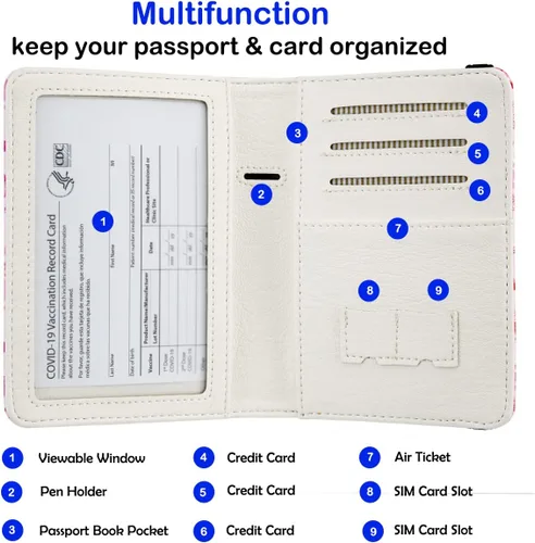 Vista 2 de Soporte para pasaporte, bonita funda para pasaporte, cartera de viaje con ranuras para tarjetas de crédito, cartera de pasaporte RFID impermeable