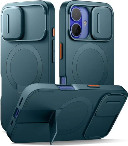 Vista 21 de SURITCH Funda para iPhone 12/12 Pro con cubierta magnética para cámara deslizante y soporte ajustable, compatible con MagSafe, funda protectora Negro