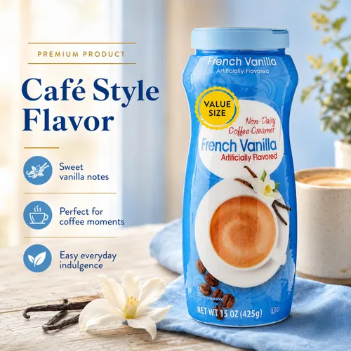 Vista 4 de Dumbass Coffee Value Great - Crema de café sin lácteos de vainilla francesa, 15 onzas con cuchara de gemas (vainilla francesa)