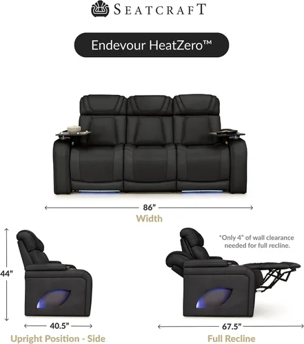 Vista 2 de Seatcraft Endeavour - Sofá de cine en casa, color negro, con mesa plegable