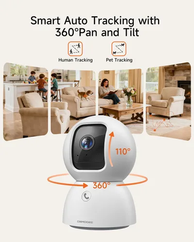 Vista 4 de Cámara de seguridad inteligente 3K para interiores con detección de IA humana/mascota/facial, cobertura panorámica de 360°, audio de 2 vías, Wi-Fi