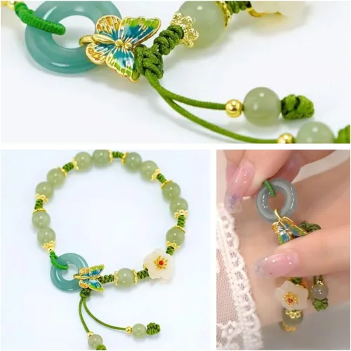 Vista 5 de Choistily Pulsera de jade con cuentas de jade para mujer, pulsera de la suerte, pulsera de hoja, pulsera de cuerda de cristal curativo, pulsera