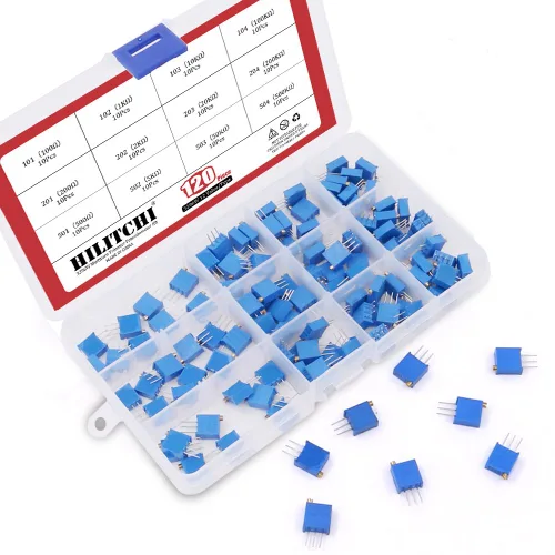 Vista 3 de Hilitchi 120 piezas [100 a 500K] ohmios 3296W Multiturn Trimmer Potenciómetro Surtido Kit - [12 Valores]