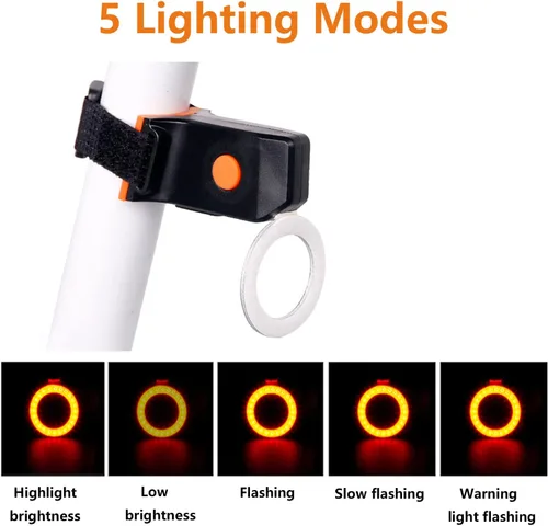 Vista 2 de Luz trasera de bicicleta, luz trasera LED recargable para bicicleta de noche, bonitos accesorios de bicicleta, luz trasera brillante