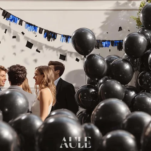 Vista 3 de AULE Globos metálicos negros de 12 pulgadas, 50 globos de látex negros, helio cromado, globo grueso brillante, decoración perfecta para fiesta