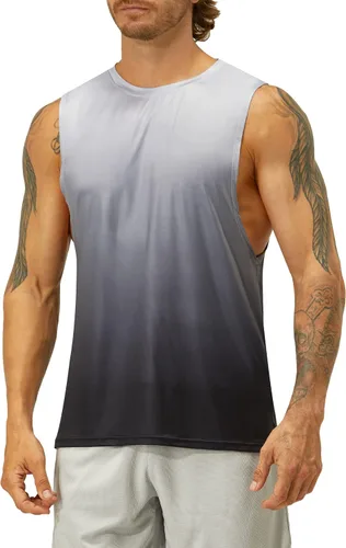 Vista 2 de EZRUN Camiseta sin mangas para hombre, para natación, playa, secado rápido, gimnasio, entrenamiento, camiseta muscular, tallas grandes y altas