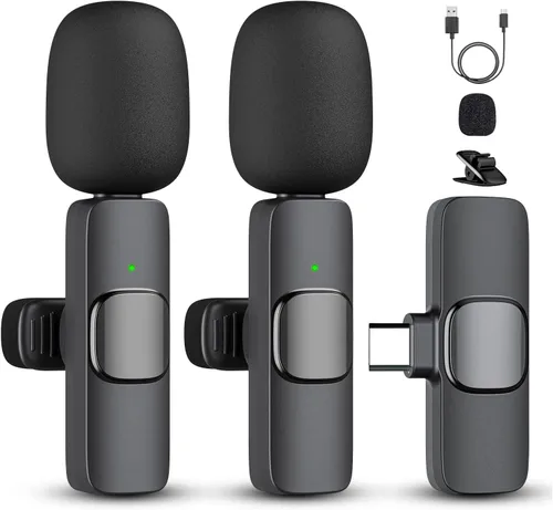 Vista 10 de Caiord 2 Pack de micrófonos inalámbricos profesionales Lavalier para iPhone iPad (iPhone 14 y versiones anteriores), micrófonos de solapa Plug-Play