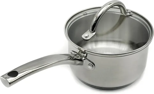 Vista 2 de Cacerola de acero inoxidable Tapa de vidrio Mango de acero Inducción Impacto consolidado 3.6QT 7.9 in