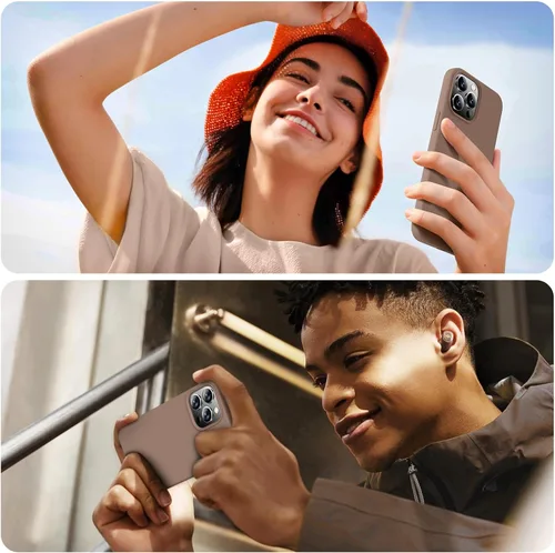 Vista 5 de Funda para iPhone 13 Pro Max, de silicona mejorada [protección a prueba de golpes] con forro de microfibra suave antiarañazos, 6.7 pulgadas Chocolate