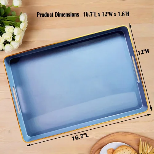 Vista 3 de Large Blue Coffee Table Tray, Decorative Serving Tray with Handles, Plastic Rectangular Tray for Ottoman, Bathroom, Living Room.16.7"*12"*1.6