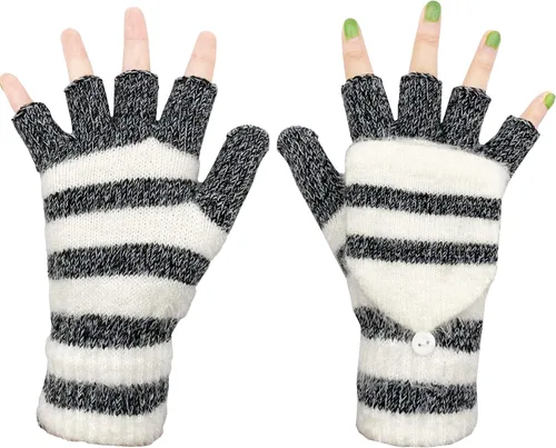 Vista 107 de Beurlike Guantes de invierno para mujer, de lana cálida, a prueba de viento, convertibles, sin dedos
