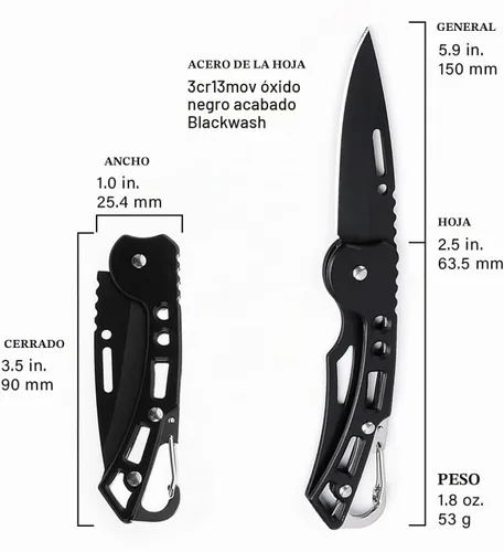 Vista 2 de Cuchillo de bolsillo, cuchillo de bolsillo con cadena, hoja de solo 2.5 pulgadas. Cuchillo EDC para camping, senderismo, pesca para hombres y Negro