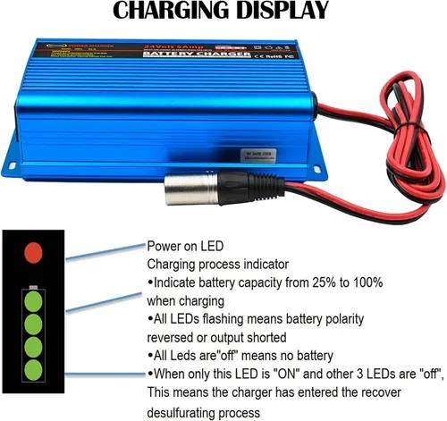Vista 7 de Unocho Mantenedor de cargador de batería de 24V 5A Cargador inteligente de plomo-ácido de 4 etapas con conector XLR de 3 pines interruptor