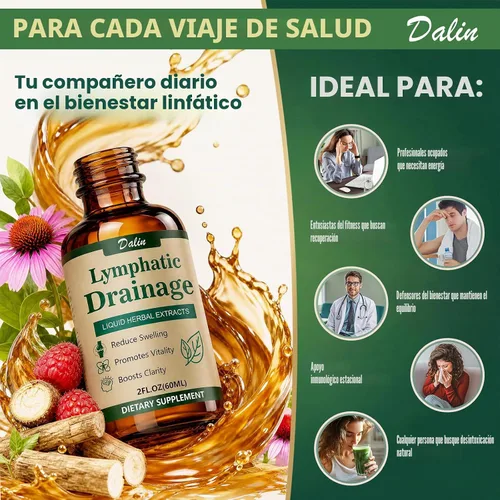 Vista 5 de Dalin Gotas de drenaje linfático liposomal - Suplemento de drenaje linfático orgánico 21 en 1 con raíz de bardana, equinácea, saúco, caléndula