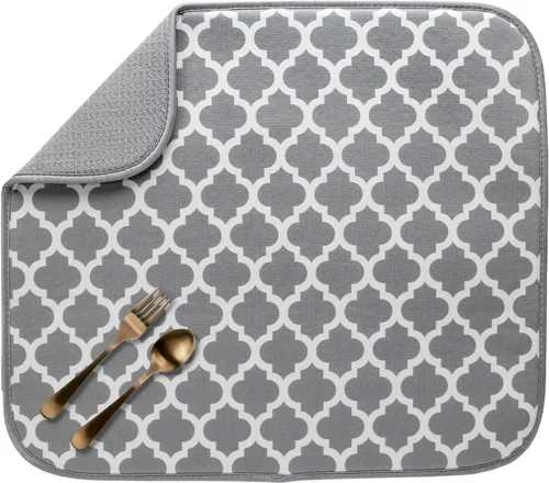 Vista 33 de S&T INC. Tapete de microfibra para secado de platos, reversible y absorbente para cocina, de 16 x 18 pulgadas, color negro