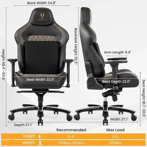 Vista 2 de Silla de juegos grande y alta de 440 libras con base de metal, espuma viscoelástica, lumbar 4D, reposabrazos ajustable, silla de computadora