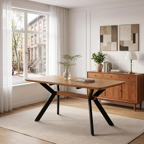 Vista 5 de HIPIHOM Mesa de comedor extensible de roble de 55-71" para cocina Mesa de roble