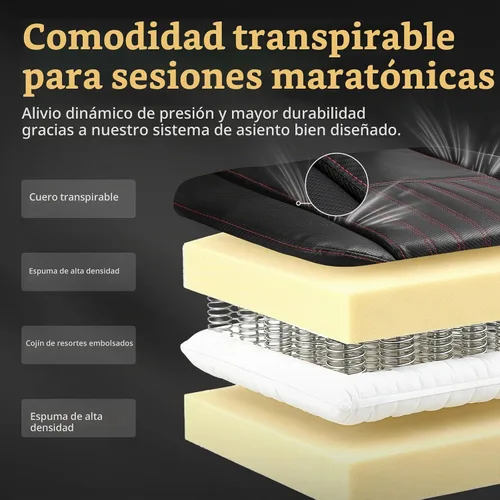 Vista 7 de Dowinx Silla de Juegos de Cuero PU Transpirable para Jugadores con Reposapiés, Soporte Lumbar de Masaje, Silla de Computadora Reclinable Ergonómica