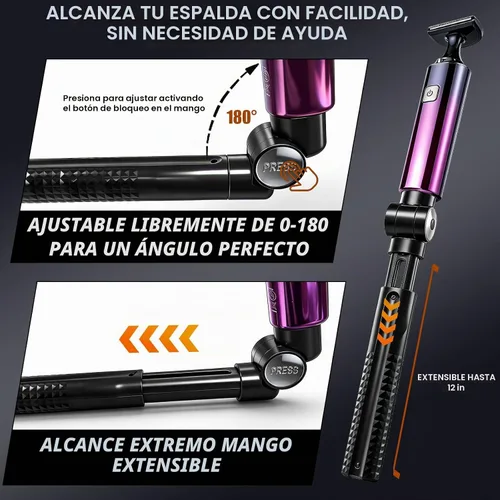 Vista 5 de Afeitadora de espalda para hombre, afeitadora de espalda 5 en 1 con mango