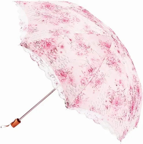 Vista 2 de Honeystore Paraguas Plegable Anti-UV del bordado del cordón de la impresión de la flor