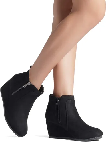 Vista 5 de DREAM PAIRS Botines de cuña baja de gamuza para mujer