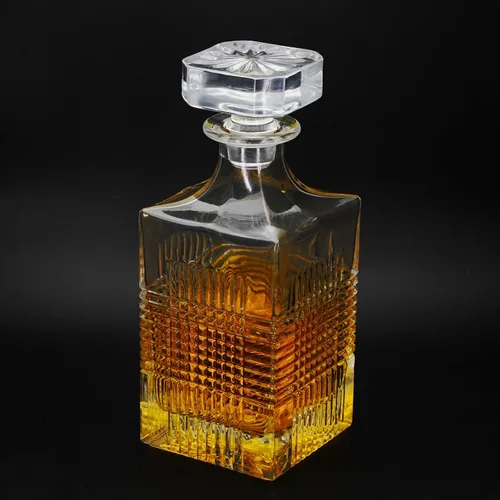 Vista 5 de Decantador de vidrio de 25 onzas con tapón geométrico hermético, decantador de whisky para vino, bourbon, brandy, licor, jugo, agua, enjuague bucal
