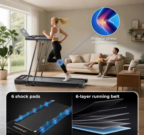 Vista 2 de SubSun Foldable Treadmill for Home, Portable Walking Pad with Handle, Manuall/Auto/No Incline, 2.5HP Treadmill with 265 Lbs, Black/White
