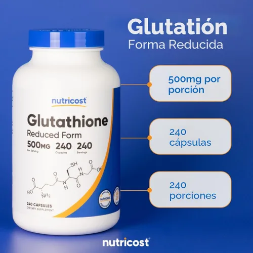 Vista 6 de Nutricost Cápsulas de glutatión de 500 mg, 240 cápsulas, sin gluten, sin OMG