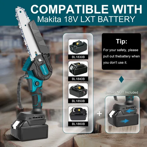 Vista 2 de Mini motosierra inalámbrica de 6 pulgadas para Makita 18V LXT (sin batería), sierra de cadena eléctrica portátil sin escobillas para Makita BL1850